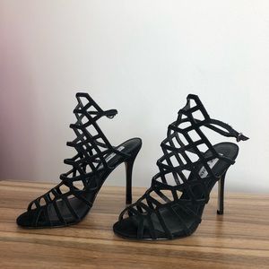 Black Strappy Stiletto Heels - worn once!